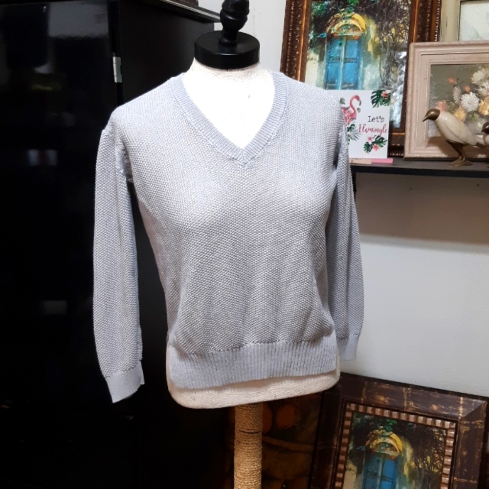 Womens Gray Knit Sweater long sleeve sz Med WISHLIST Chain Mesh b20